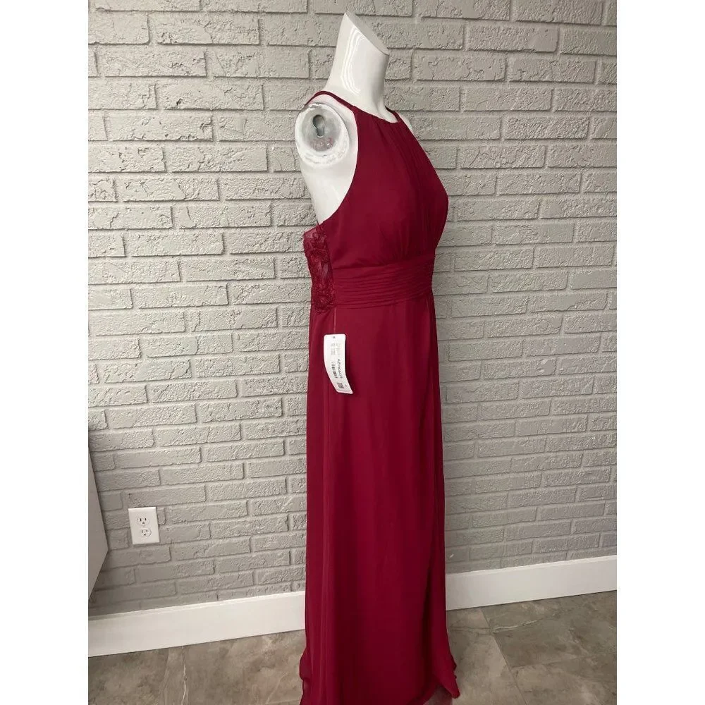NWT Azazie Burgundy Bonnie Allure Halter Bridesmaid Dress Size 14 - Picture 11 of 16